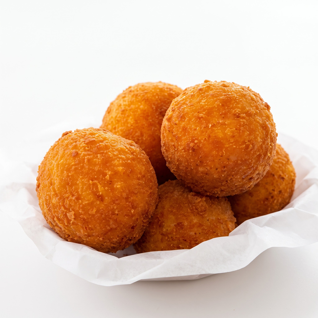 Breaded Fried Cheese Balls & Fries.